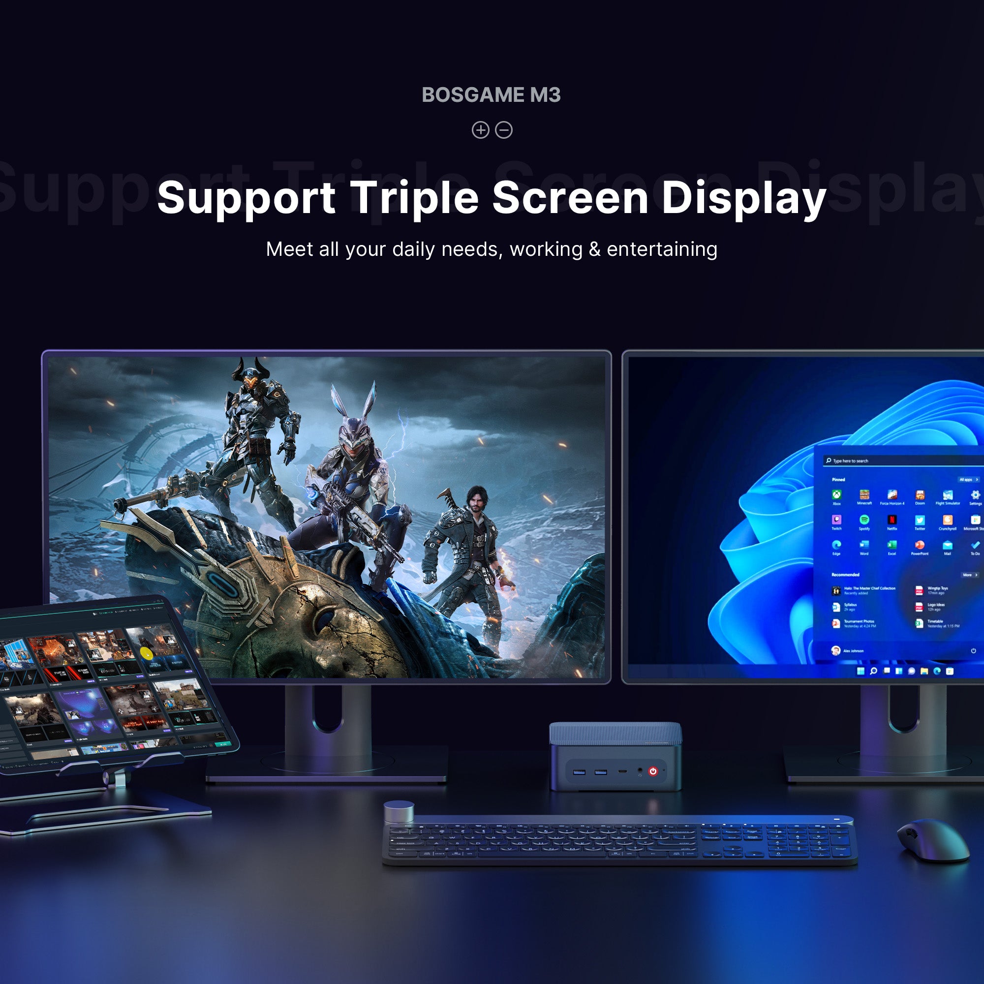 BOSGAME Ai Mini PC M3, Powered by Intel Ultra 7 155H Processor, Thunderblot 4 Ports, Dual 2.5G LAN Ports Quad Display