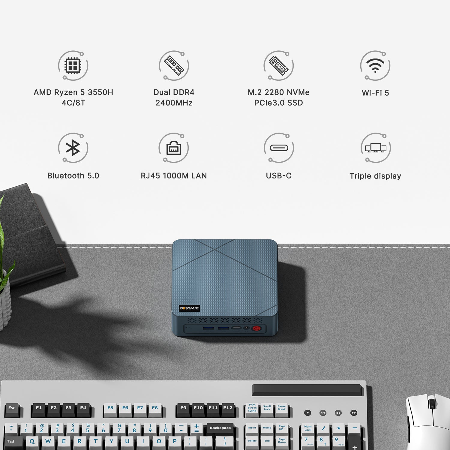 BOSGAME Mini PC E2, Equipped by AMD Ryzen 5 3550H, 16GB DDR4 512GB SSD