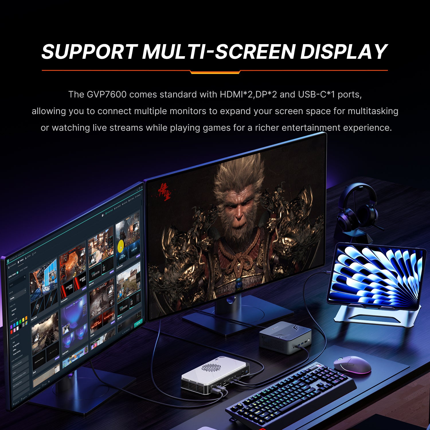 BOSGAME eGPU Docking Station GVP7600, AMD Radeon RX 7600M XT Graphics, I/O Expantion