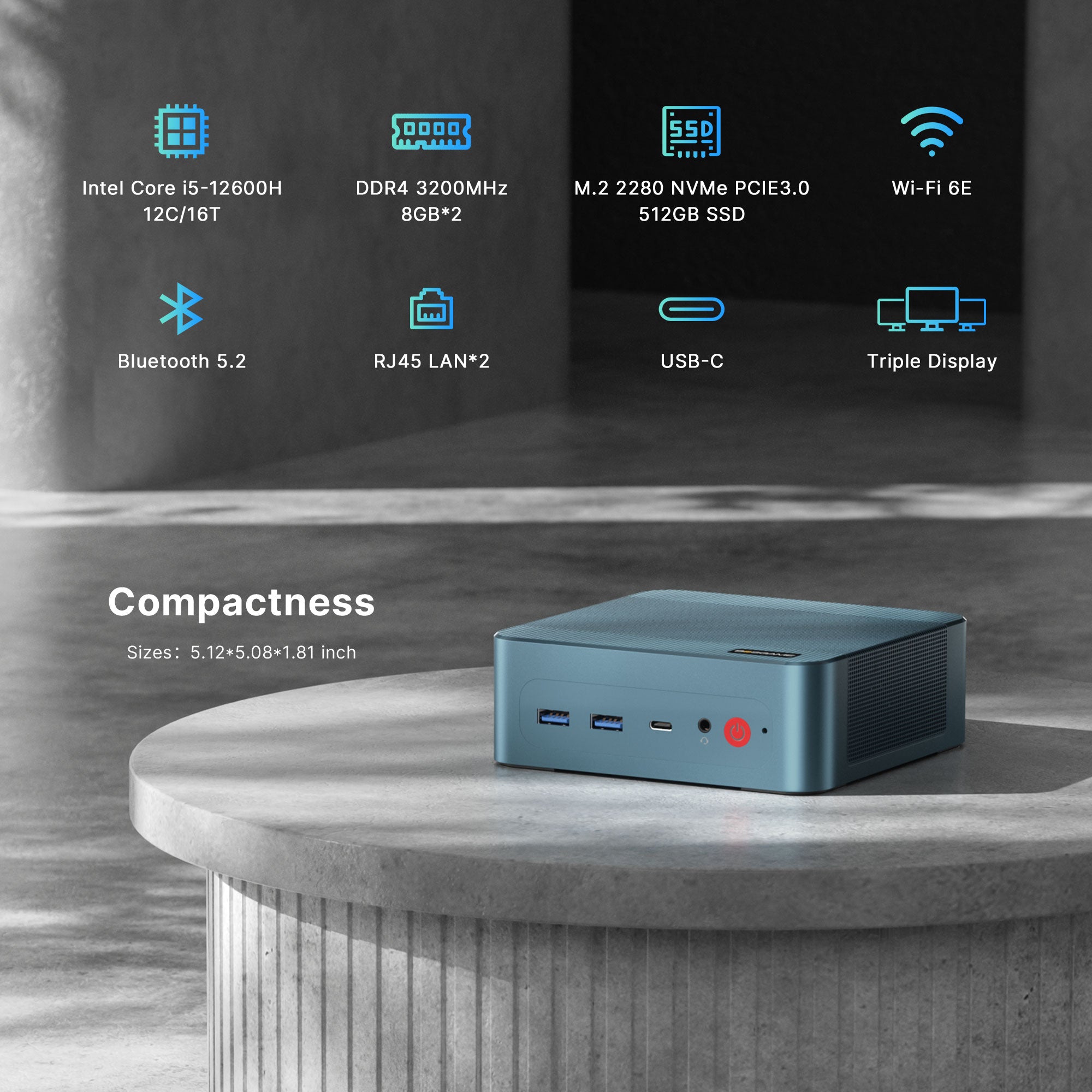 BOSGAME Office Mini PC P2 Lite, Powered by Intel Core-i5 12600H 32GB DDR4 512GB NVME SSD Dual RJ45 Mini PC
