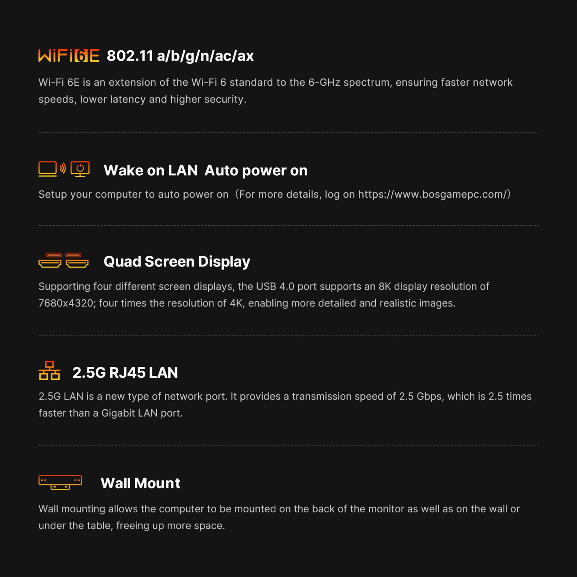 BOSGAME Mini PC P5 AMD Ryzen 5 6600H, 16GB DDR4 512GB PCIe 3.0 x4 SSD