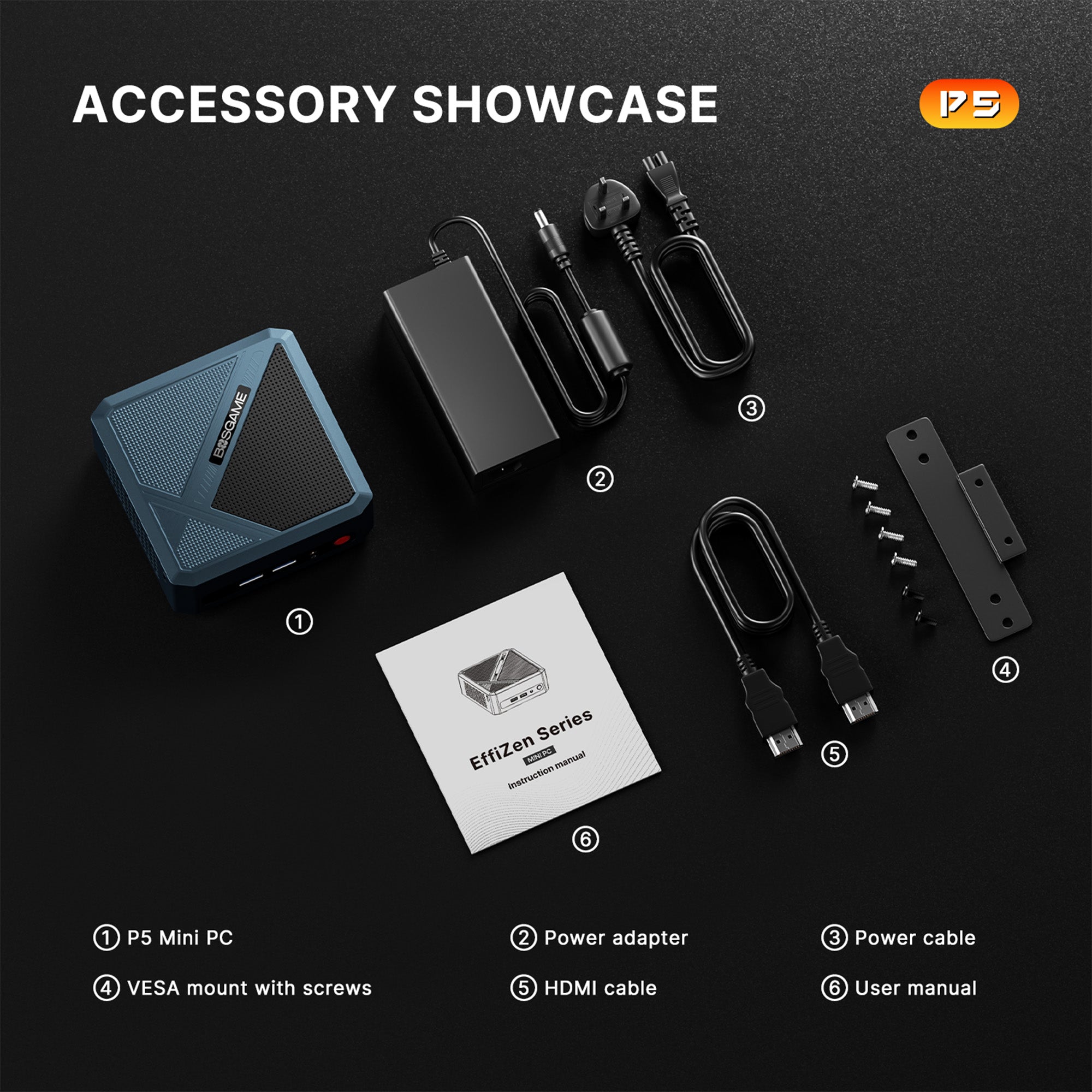 BOSGAME Mini PC P5 AMD Ryzen 5 6600H, 16GB DDR4 512GB PCIe 3.0 x4 SSD