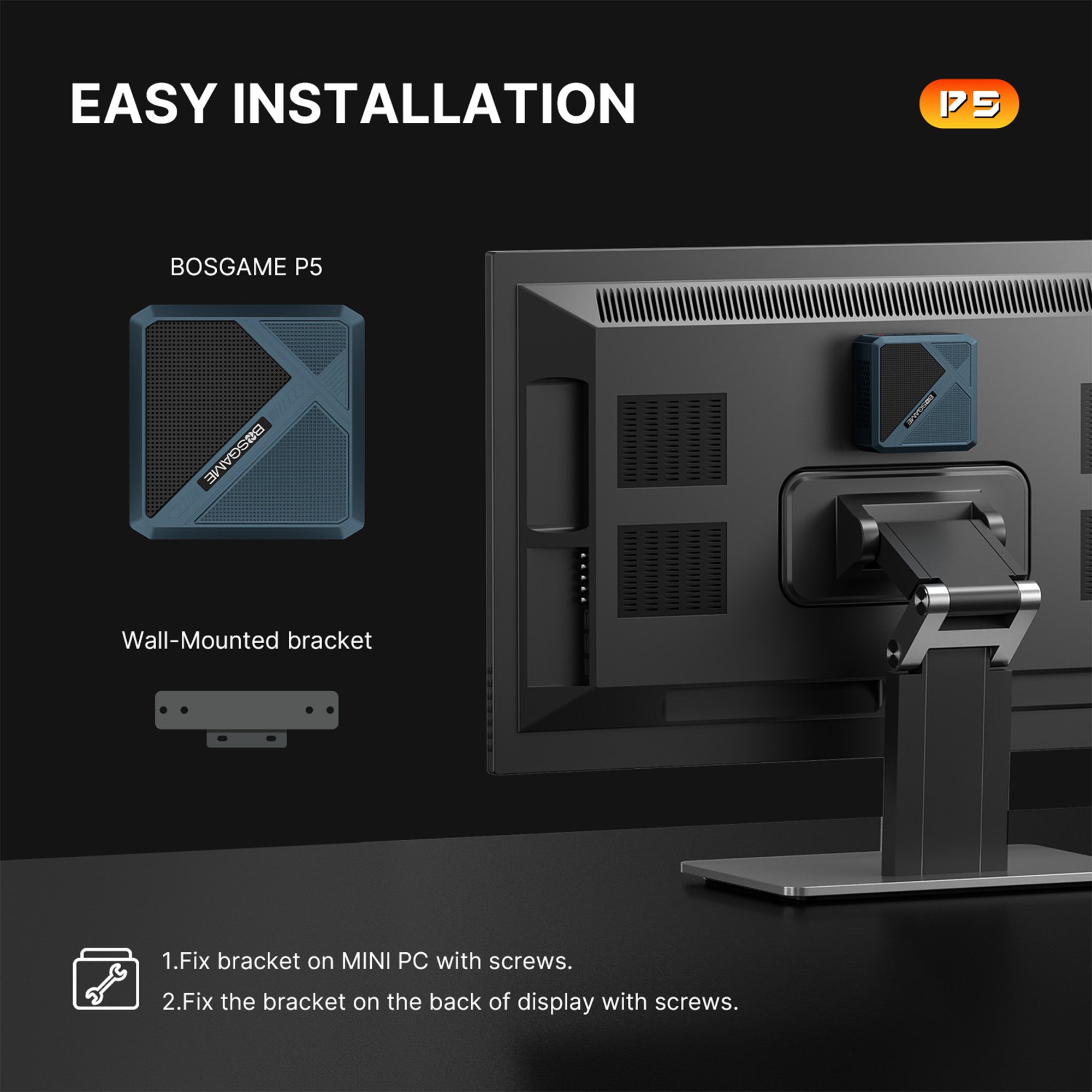 BOSGAME Mini PC P5 AMD Ryzen 5 6600H, 16GB DDR4 512GB PCIe 3.0 x4 SSD