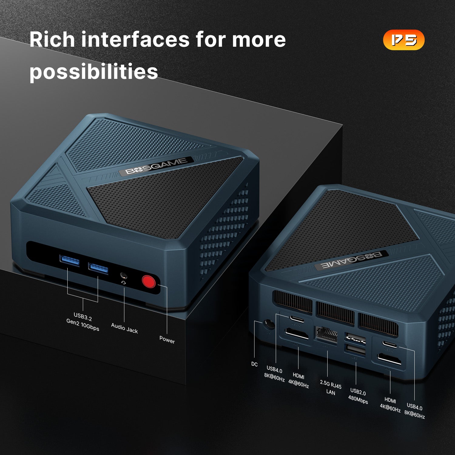 BOSGAME Mini PC P5 AMD Ryzen 5 6600H, 16GB DDR4 512GB PCIe 3.0 x4 SSD