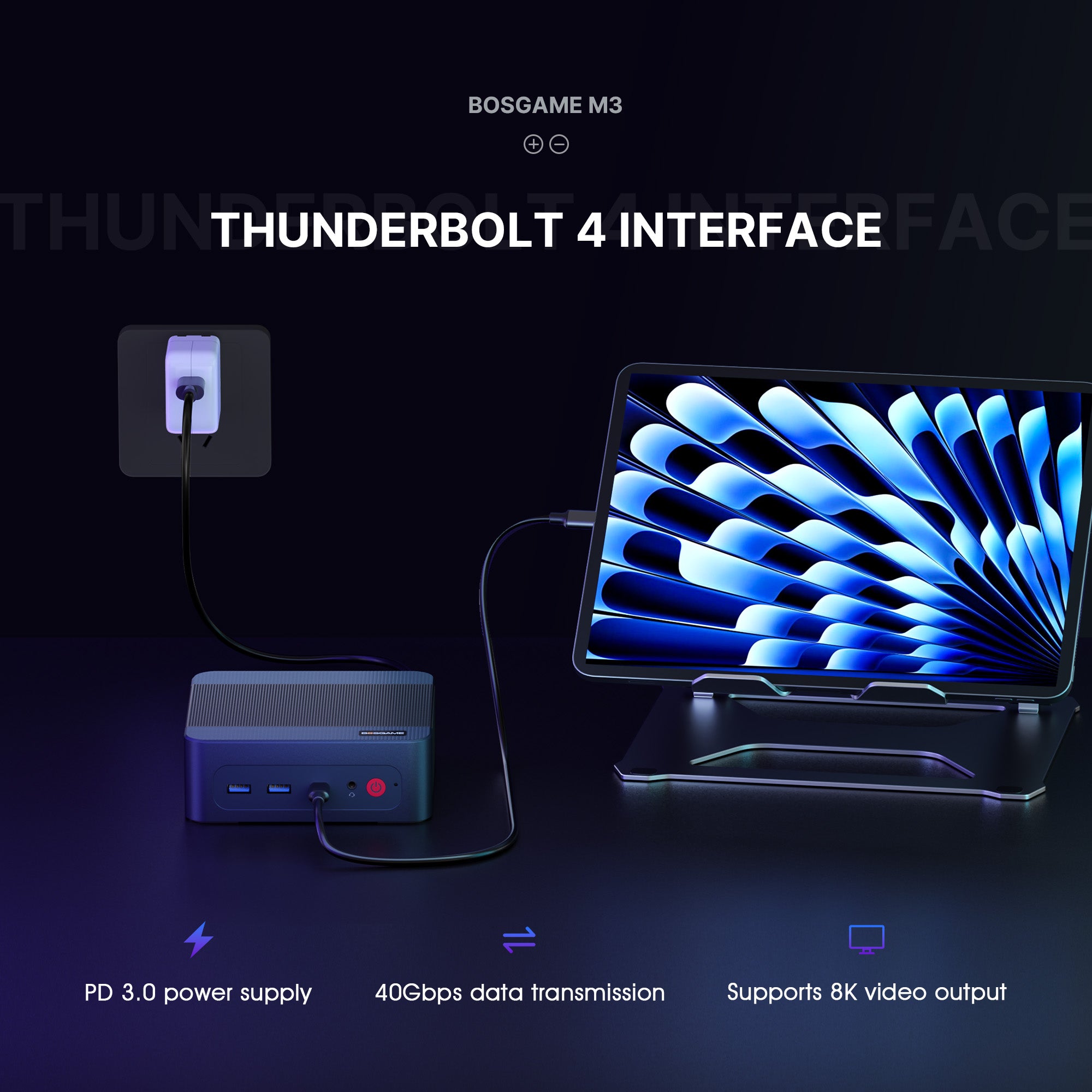 BOSGAME Ai Mini PC M3, Powered by Intel Ultra 7 155H Processor,  Thunderblot 4 Ports, Dual 2.5G LAN Ports Quad Display