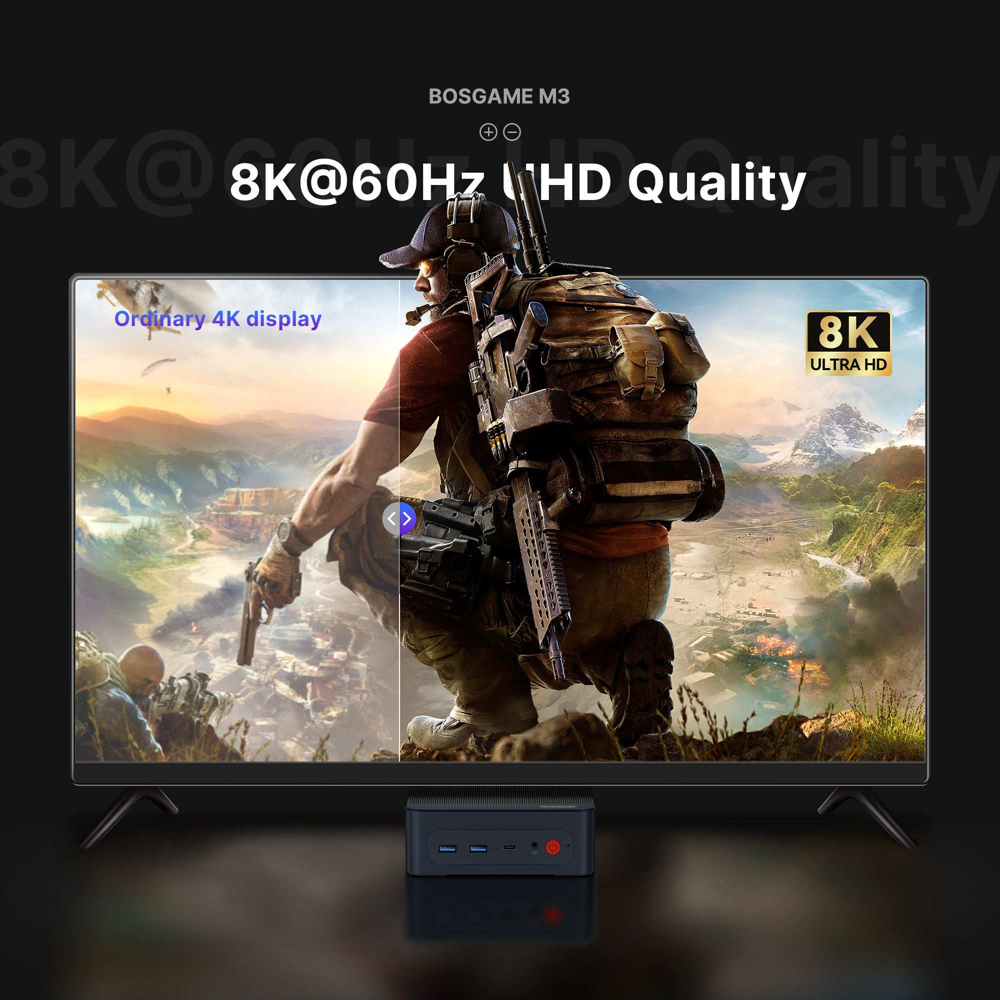 BOSGAME Ai Mini PC M3, Powered by Intel Ultra 7 155H Processor,  Thunderblot 4 Ports, Dual 2.5G LAN Ports Quad Display