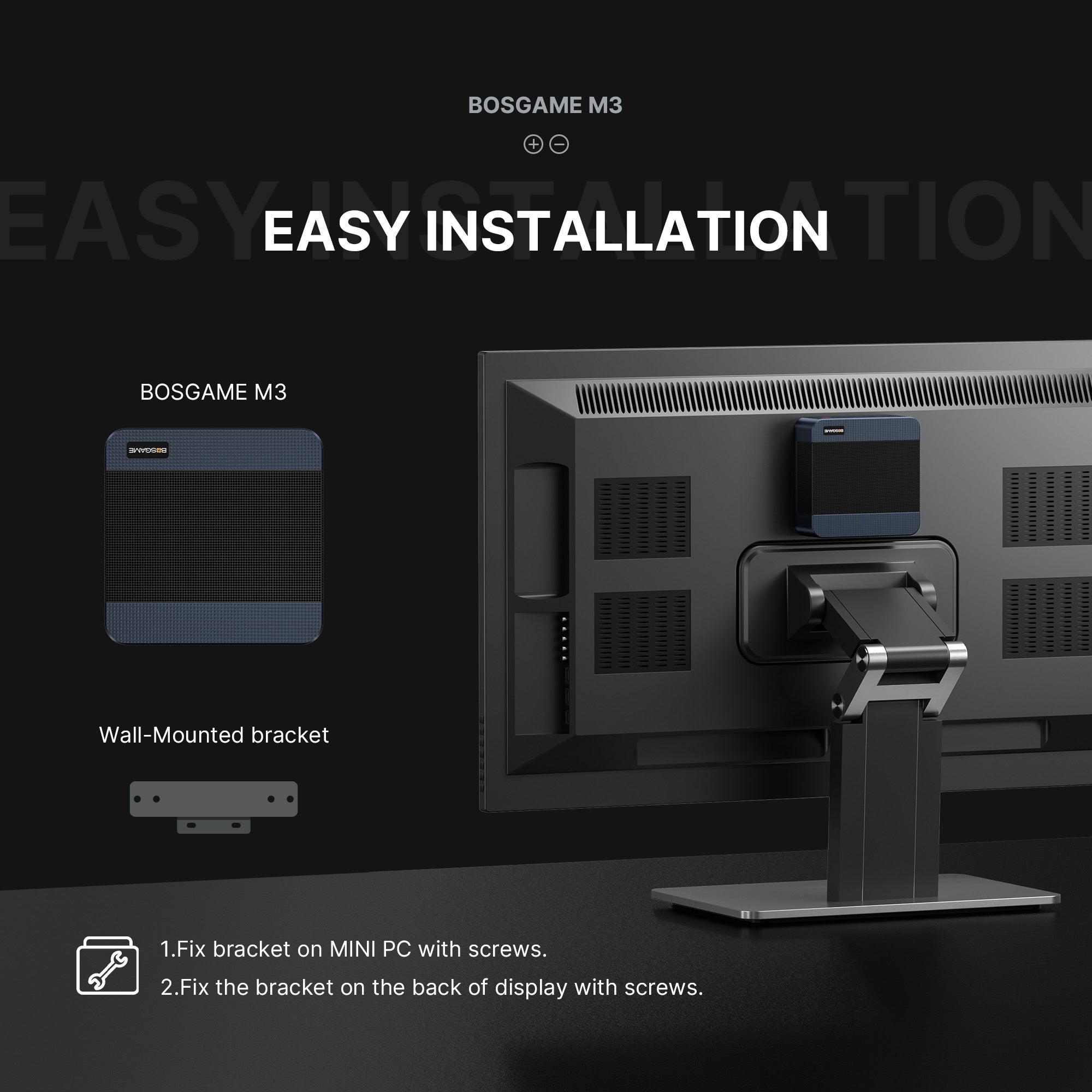 BOSGAME Ai Mini PC M3, Powered by Intel Ultra 7 155H Processor,  Thunderblot 4 Ports, Dual 2.5G LAN Ports Quad Display