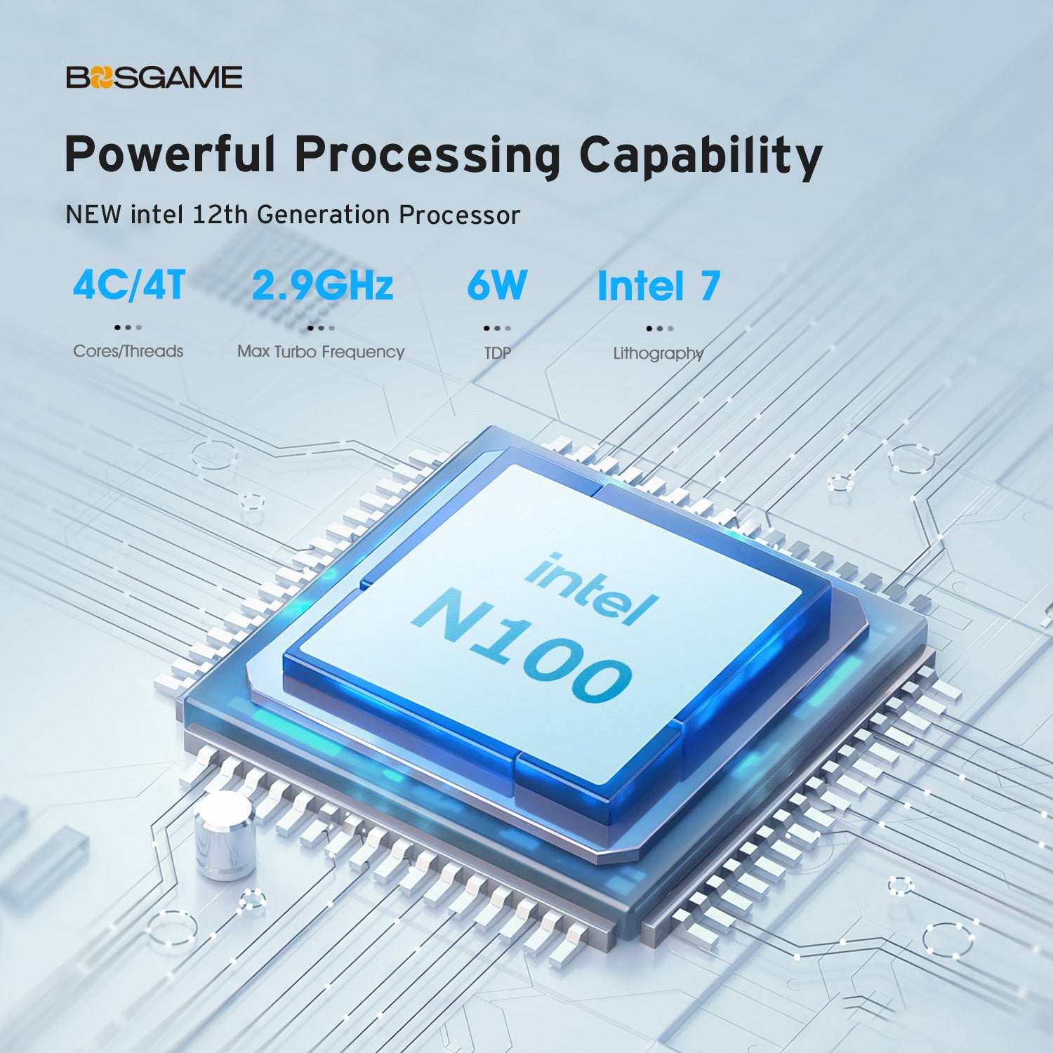 BOSGAME Mini PC B100, Intel 12th Gen Alder Lake N100, Full-feathured USB-C Port