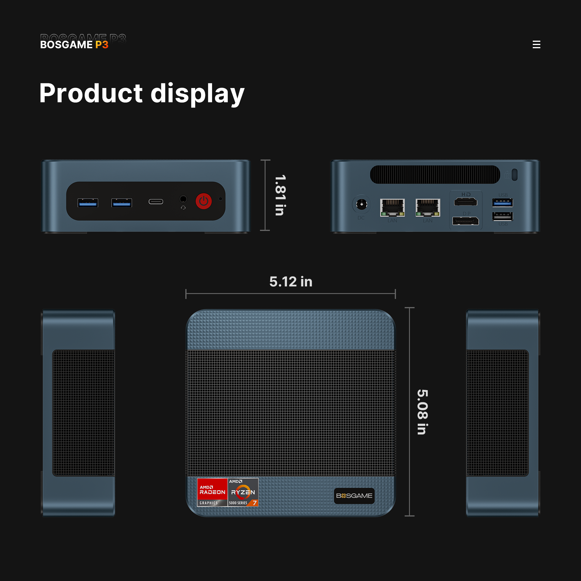 BOSGAME Mini Gaming PC P3Lite,  AMD Ryzen 7 6800H 24GB DDR5 1TB NVMe SSD