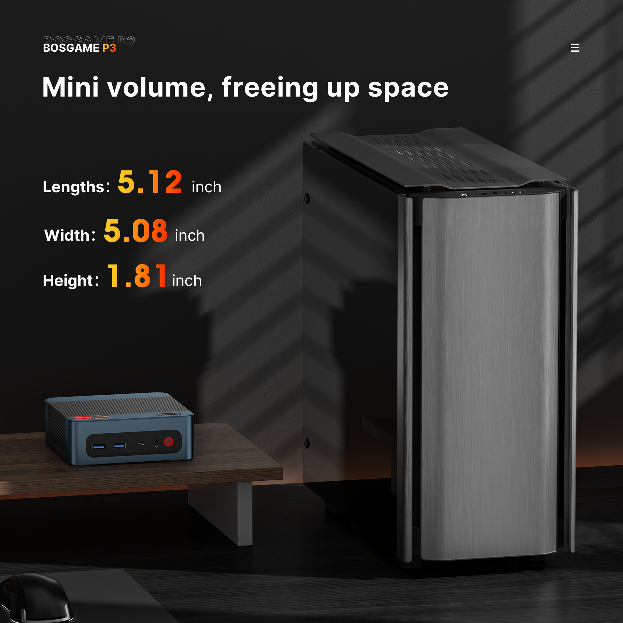 BOSGAME Mini Gaming PC P3Lite,  AMD Ryzen 7 6800H 24GB DDR5 1TB NVMe SSD