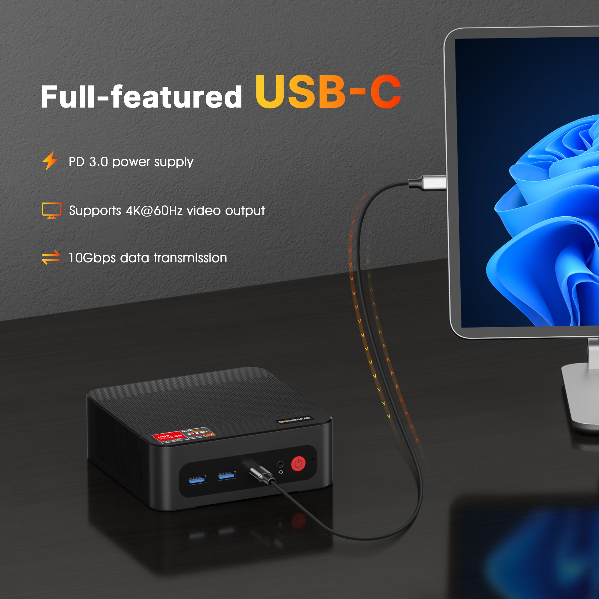 P4 Light Gaming Mini PC Ryzen 7 5700U Processor, 32GB RAM 1TB SSD, Triple 4K 60HZ Displays, HDMI+DP+Type-C, WiFi 6E, BT5.2, Dual 2.5GbE LAN