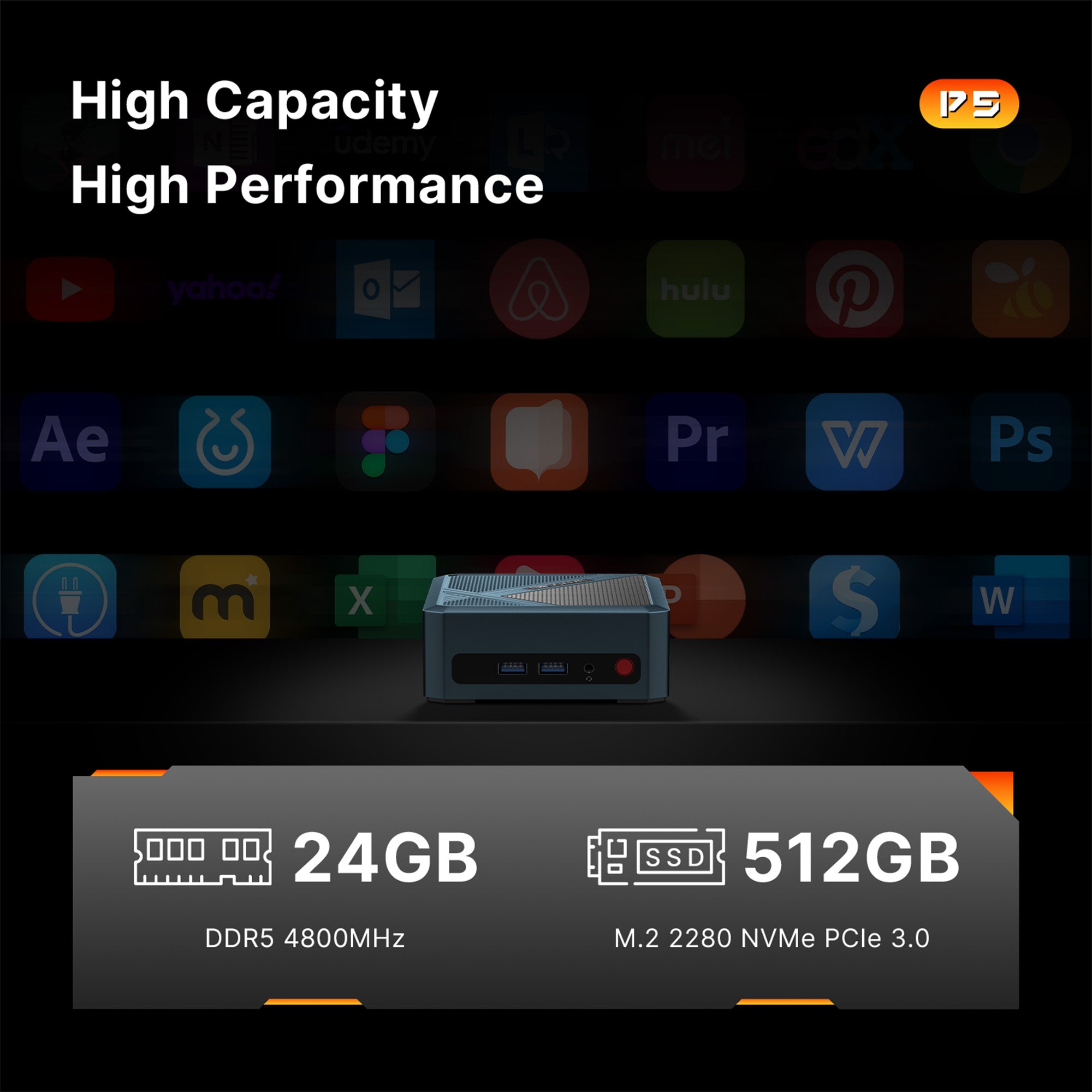 BOSGAME Mini PC P5 AMD Ryzen 5 6600H, 16GB DDR4 512GB PCIe 3.0 x4 SSD