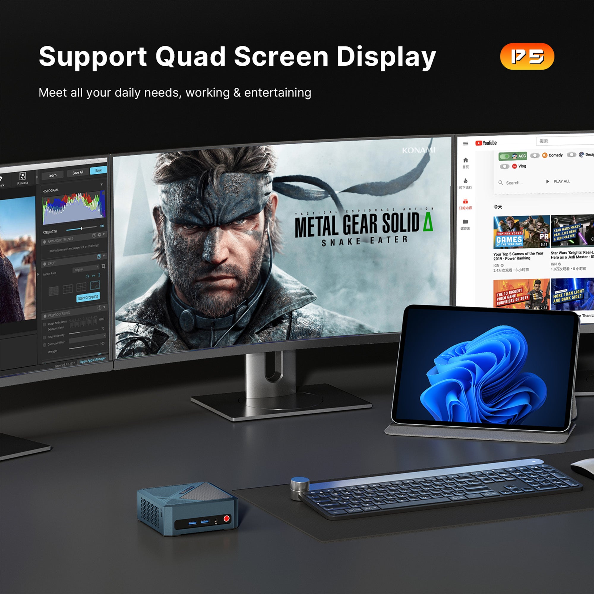 BOSGAME Mini PC P5 AMD Ryzen 5 6600H, 16GB DDR4 512GB PCIe 3.0 x4 SSD